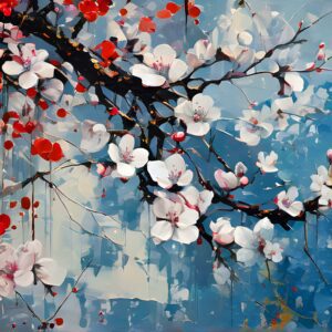 Cuadro decorativo moderno pintado al óleo en lienzo – Flor de Cerezo detalle, ideal para sala o dormitorio. Venta en Lima, Perú