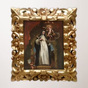 Cuadro de Santa Rosa de Lima – Pintura Cusqueña reproducción al óleo con marco dorado tallado
