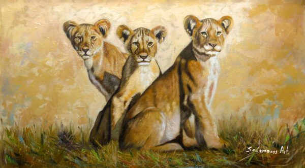 Tres Hermanos – Cuadro al óleo de leones - Imagen 2