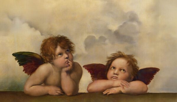 Reproducción al óleo de los querubines de Rafael, detalle de la obra La Madonna Sixtina, pintura clásica decorativa