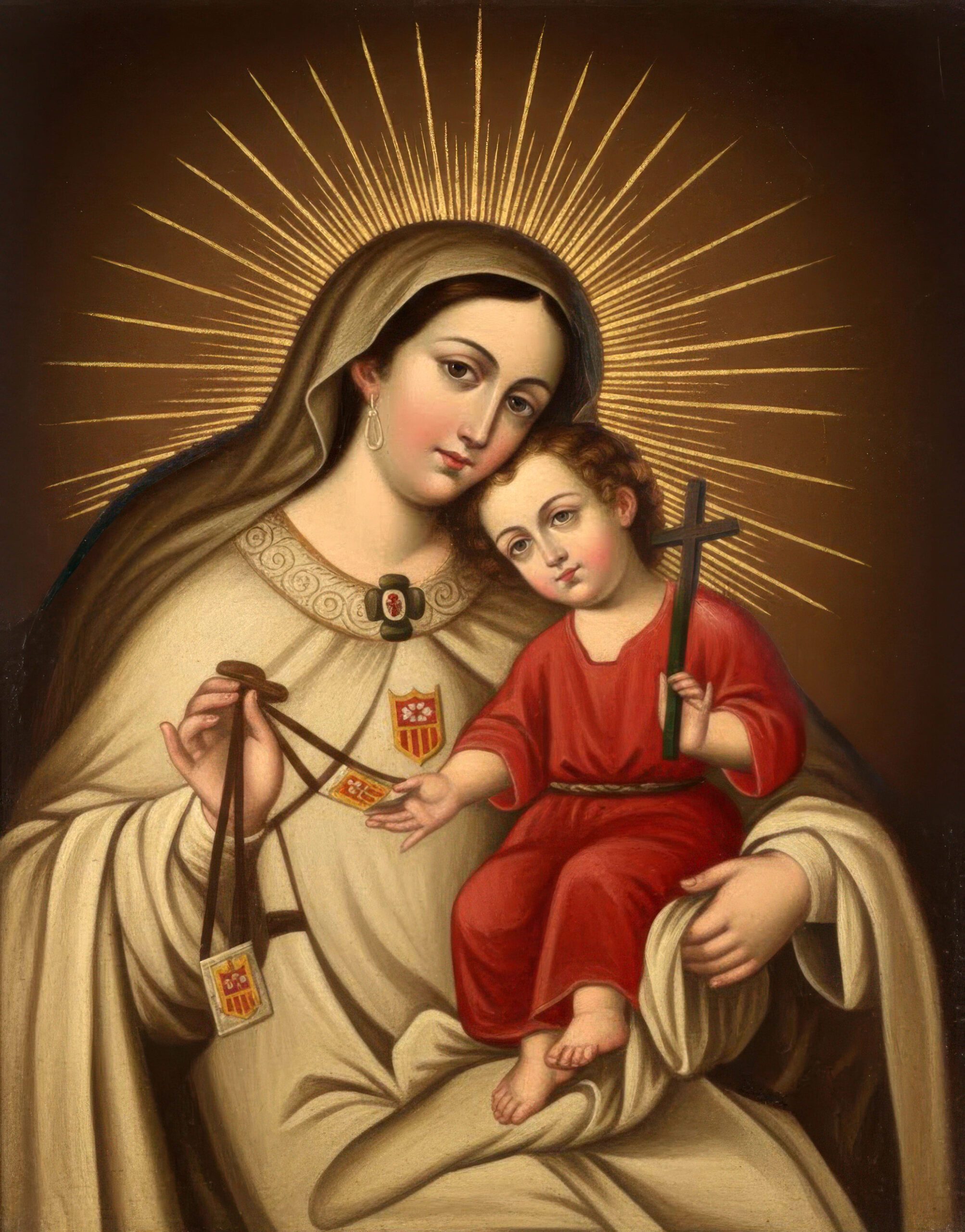 Virgen de la Merced – Pintura Cusqueña con Marco Tallado - Imagen 2