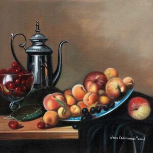 Bodegón al óleo pintado a mano, cuadro decorativo para comedor