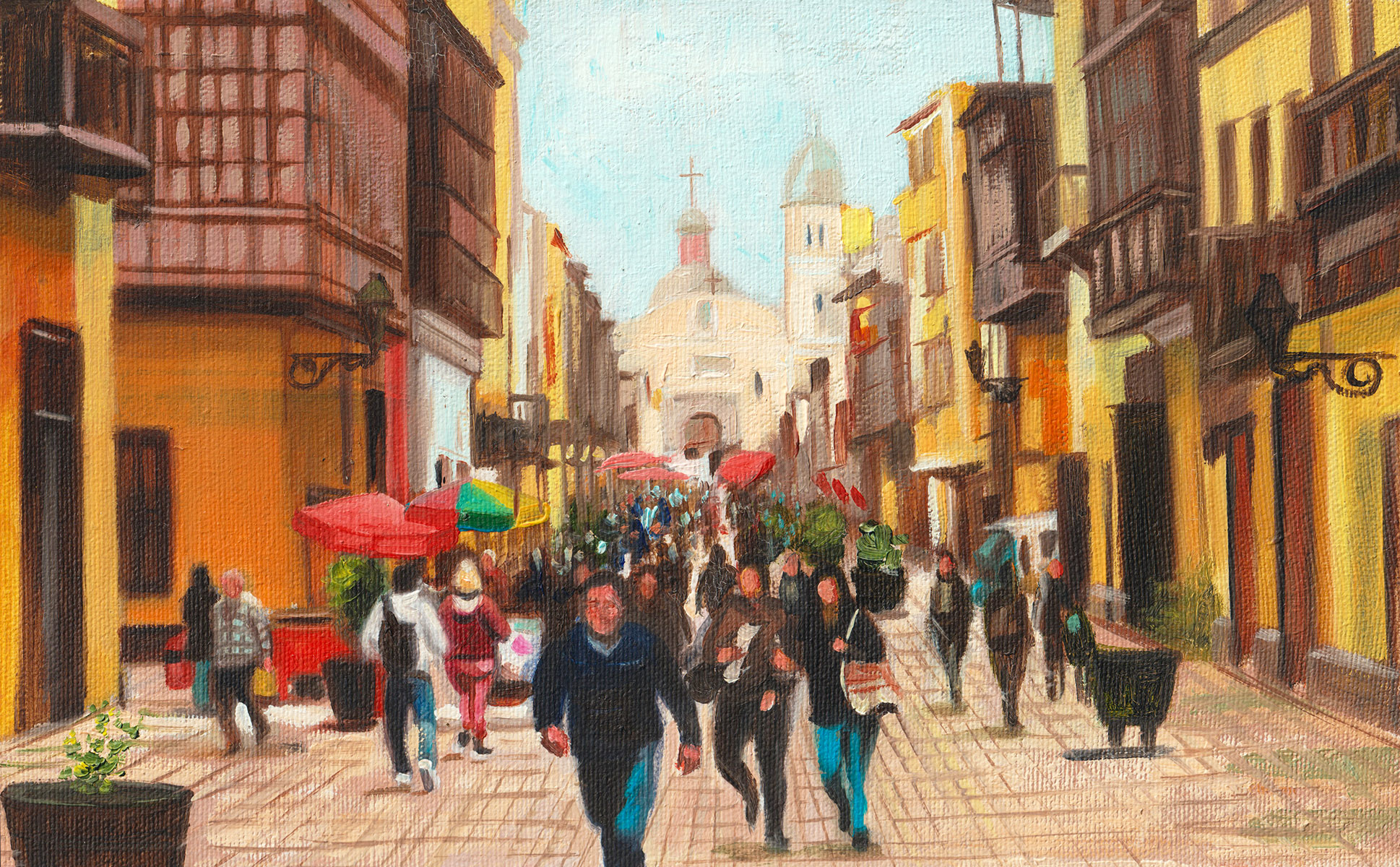 Cuadro decorativo al óleo del Jr. Trujillo en el Centro de Lima pintado a mano por Jesus Sedamanos para Sedamanos Art