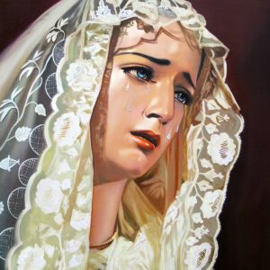Cuadro religioso en óleo sobre lienzo de Nuestra Señora de los Dolores para devoción y decoración católica en Lima Peru, Surco - Sedamanos Art