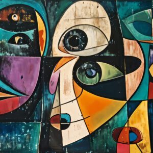 Cuadro abstracto moderno pintado al óleo en lienzo, estilo Picasso, ideal para sala o comedor