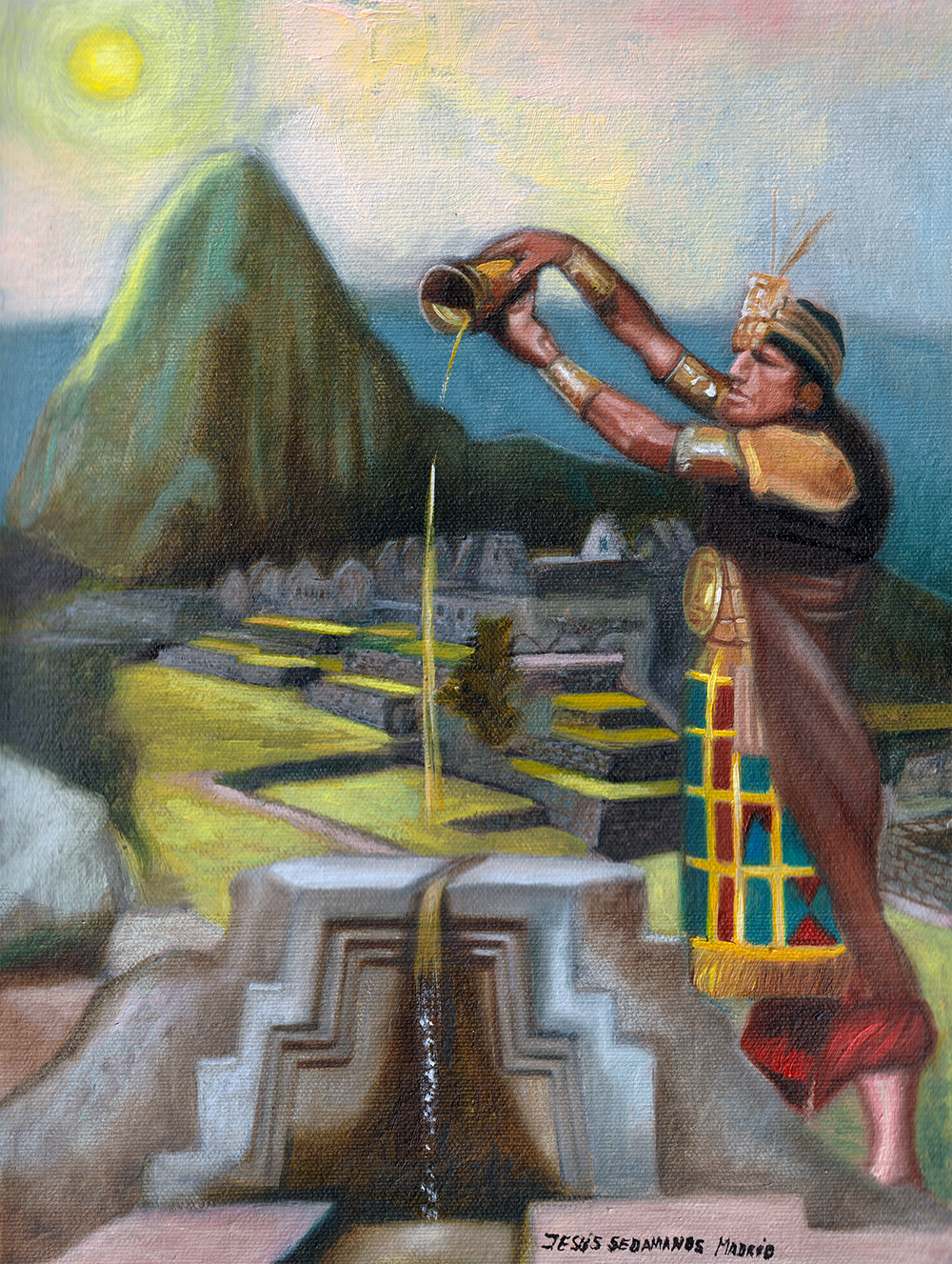 Ritual Andino Inca – Cuadro decorativo en lienzo del Perú