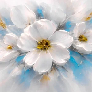 Cuadro de flores blancas con dorado moderno al óleo | Arte floral