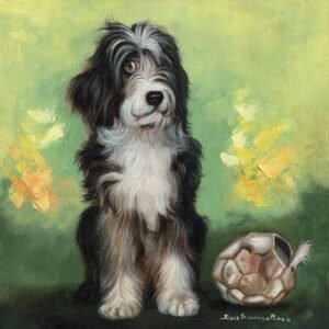 Cuadro decorativo de perro en lienzo Retrato de una Travesura, pintura al óleo con estilo moderno ideal para sala