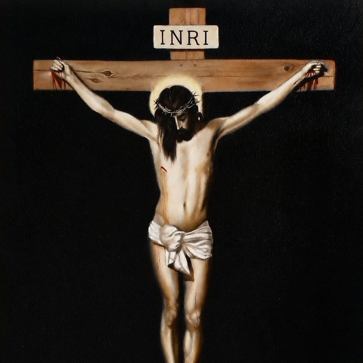 Detalle de Jesús crucificado en reproducción al óleo de la obra de Diego Velázquez